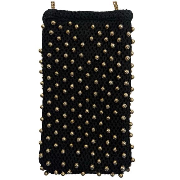 Anthropologie Black Mini Crossbody Purse with Gold Beads Perfect for Going Out - Picture 1 of 6